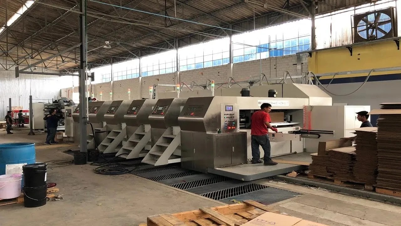 Model ATFG IV- (Fixed Type) Flexo Folder Gluer in Line Running in Lima, Peru