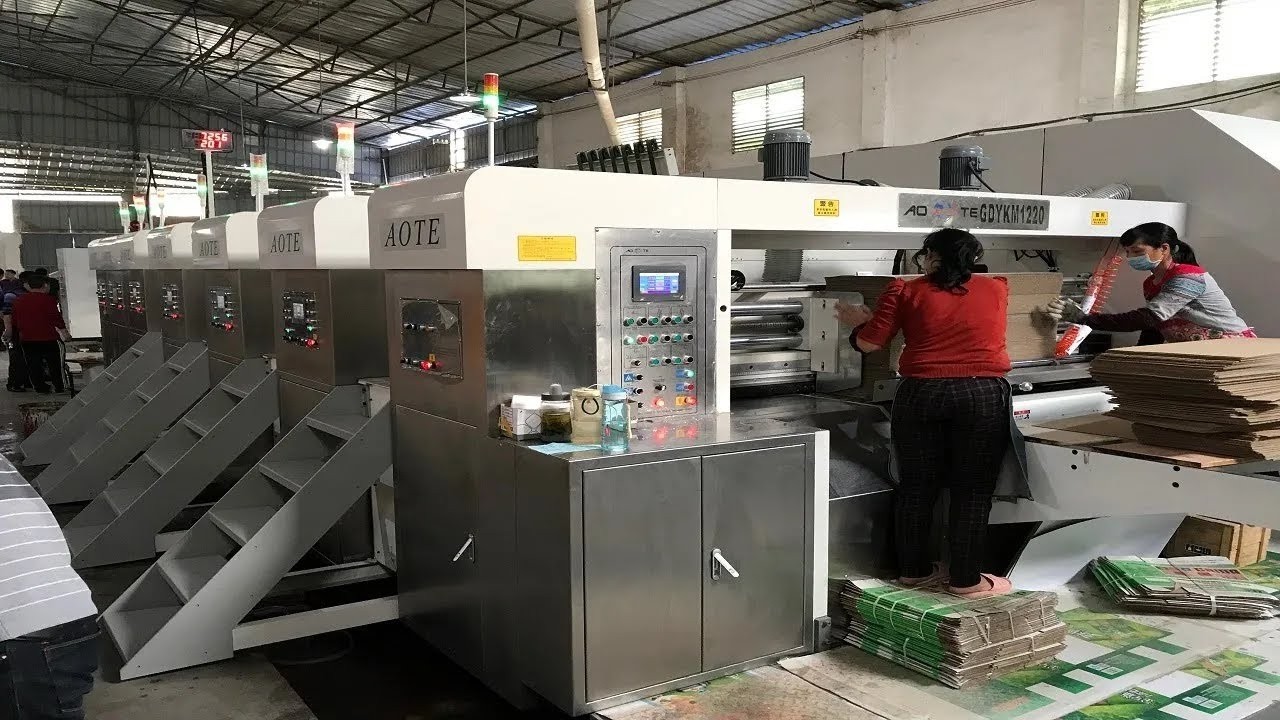Model ATFG‑IV Fixed Type Flexo Printer Slotter Die‑Cutter with Folder Gluer Running in Fujian China
